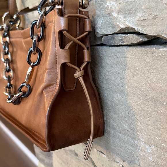 Stuart Weitzman Zoey Convertible Soft Brown Leather & Suede Shoulder Bag w chain - Picture 2 of 16